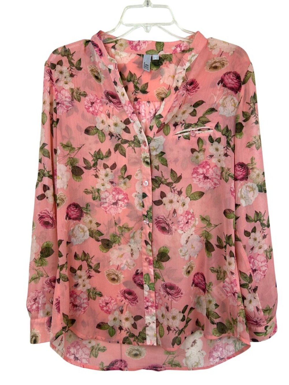 Kut from the Kloth Floral Button Up Blouse Sz M Pink Sheer Lightweight Romantic - Picture 4 of 14